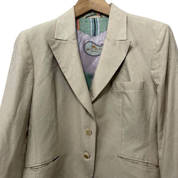 Etro Off-White Cream Beige Brocade Textured Jacket US Size 4 EUC - Picture 4 of 5